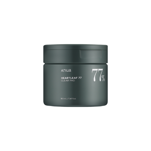 Dark gray jar with 'Anua' branding and '77%' text on a white background