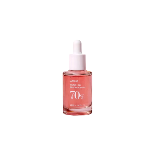 Pink serum bottle with dropper on a white background