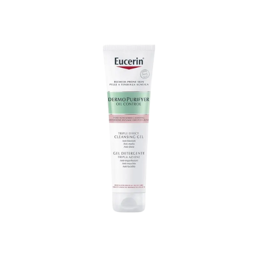 Eucerin DermoPurifyer oil control cleansing gel tube on a white background