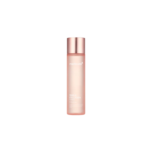 Skincare bottle with rose gold cap and body on a white background