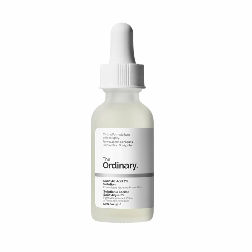 Skincare serum bottle with dropper labeled 'The Ordinary' on a white background