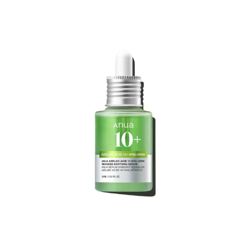 Green skincare serum bottle with white cap on a white background