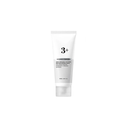 White skincare tube labeled '3+' on a white background