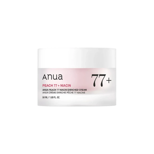 Anua Peach 77+ Niacin enriched cream packaging on a white background