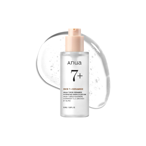 Anua 7+ Ceramide skincare serum bottle with pump on a white background