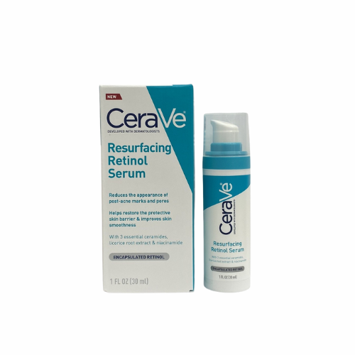 CeraVe Resurfacing Retinol Serum packaging and bottle on a white background