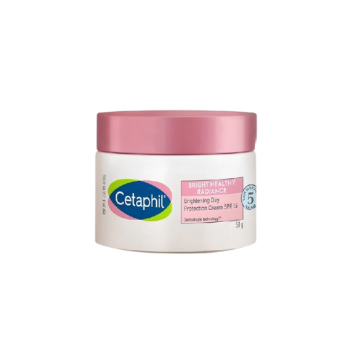 Cetaphil jar with pink lid on a white background