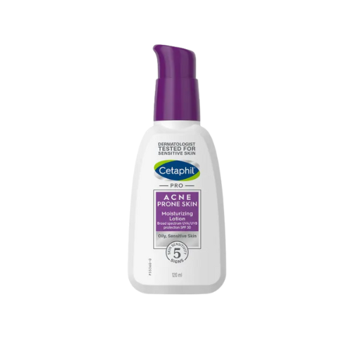 Cetaphil moisturizing lotion bottle with purple cap on a white background