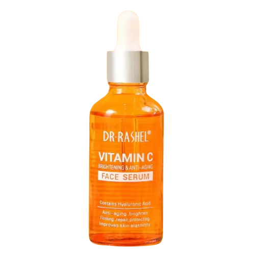 Orange bottle of Dr. Rashel Vitamin C face serum on a white background