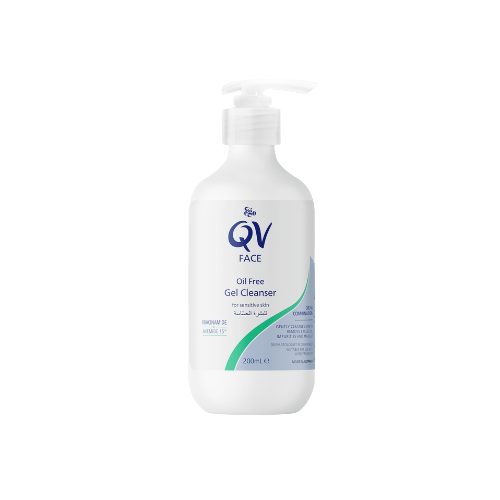 QV Face Oil Free Gel Cleanser bottle on a white background