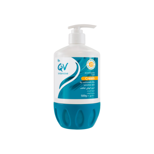 QV intensive cream bottle on a white background
