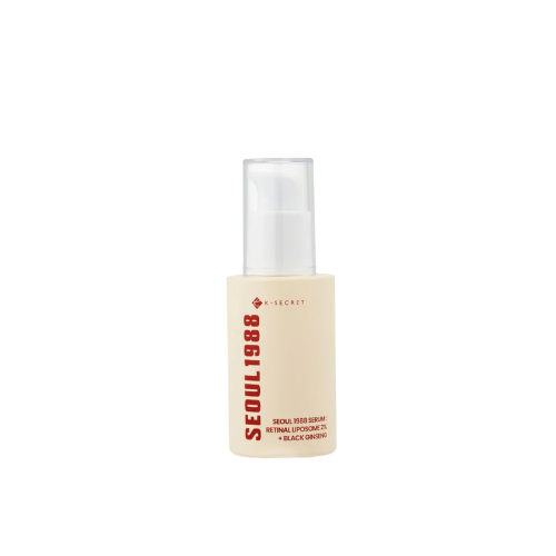 Skincare serum bottle with 'Seoul 1988' text on a white background