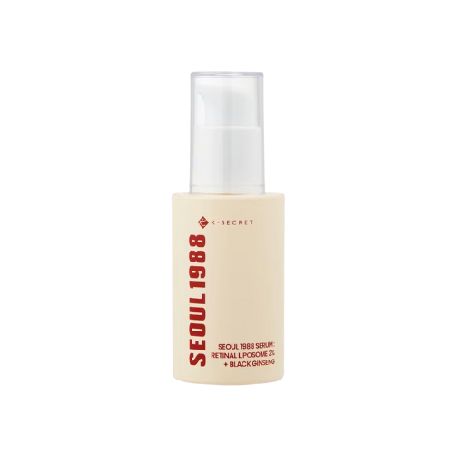 Skincare serum bottle with 'Seoul 1988' branding on a white background