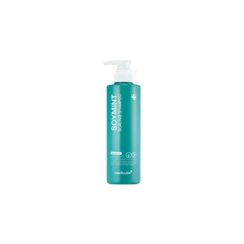 Teal shampoo bottle with pump on a white background