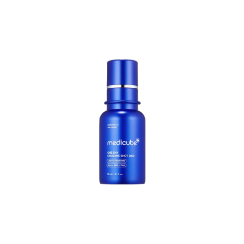 Blue bottle with Medicube branding on a white background