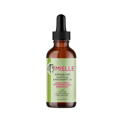 Bottle of Mielle Rosemary Mint Scalp and Hair Strengthening Oil on a white background